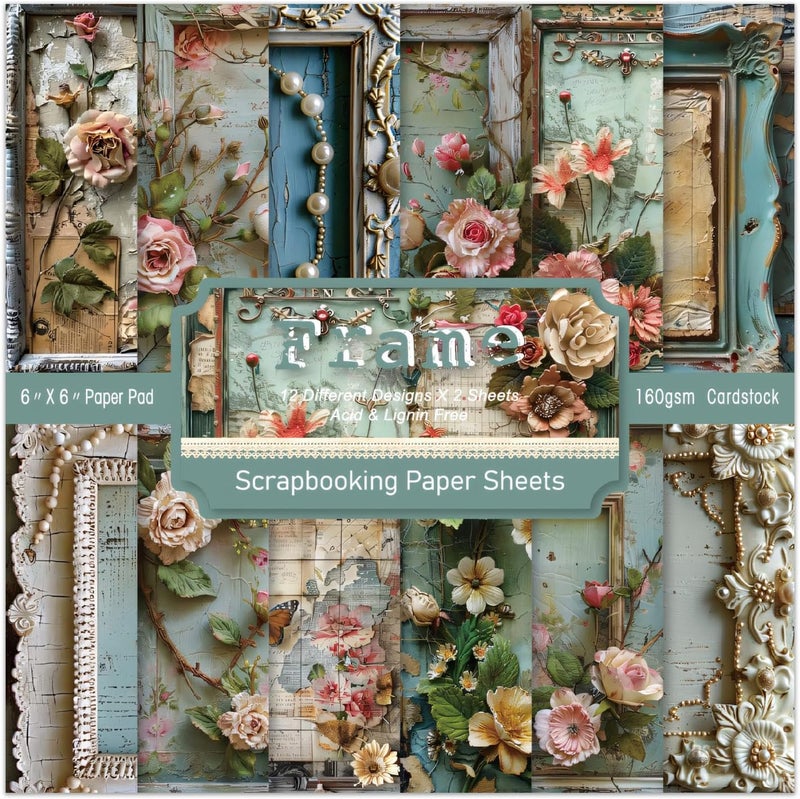 EAMOTOL 6 x 6 In Scrapbook Paper Pad Cardstock,24 Sheets Garden Pattern Design Floral Decorative Decoupage for Photo Album Card Making Folded Supplies Gift Wrapping Junk Journals DIY Crafts - Image 1